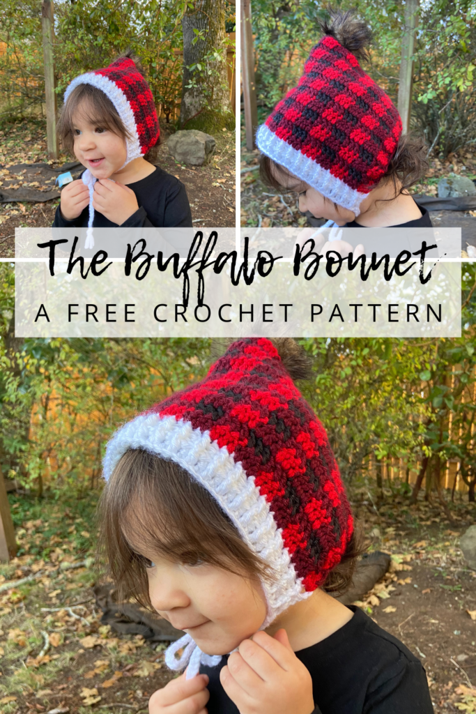 collage of images of toddler wearing plain pixie bonnet with foilage background
